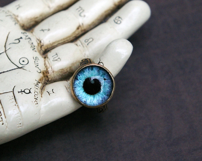 Blue Eye Ring, Solid Bronze, Metallic Effect, Size 5 1/2