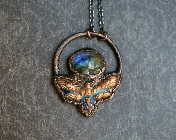Cottagecore Hawkmoth Choker, Rose Cut Labradorite, Recycled Copper