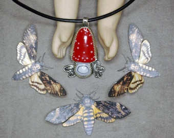 Fordite Mushroom Pendant, Recycled Car Paint, Sterling Silver, Leather Cord