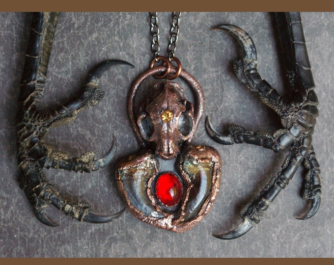 Folklore Familiar Pendant, Coyote Claws, Vintage Gems, Recycled Electroformed Copper