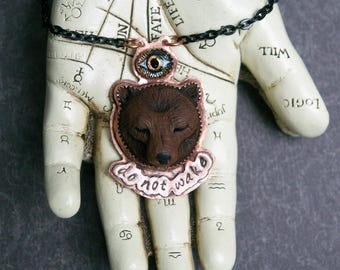 Sleeping Bear Necklace, Third Eye, Power Piece, Stamped Soldered Copper