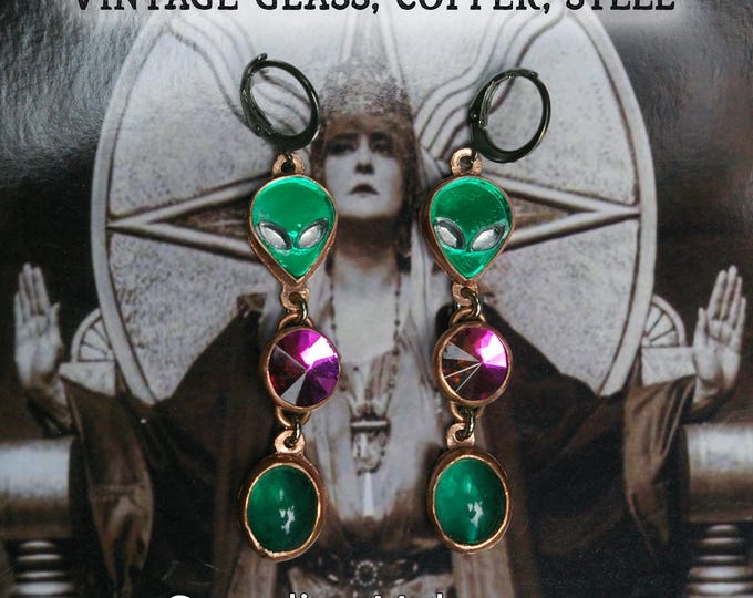 Alien Earrings, Weirdcore Urban Witch, Retro 90s, Choose Stainless Steel Leverbacks or 14g Clickers