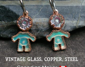 Oddity Doll Earrings, Digital Pixel Pixie, Choose Leverbacks or 14g Clickers