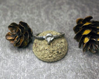 Mushroom Stacking Ring, Cottage Witch, Sterling Silver, Hammered Band, Size 7