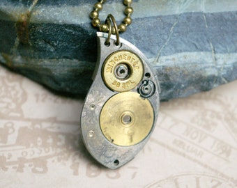 Watch Part & Bullet Casing Upcycled Steel Pendant