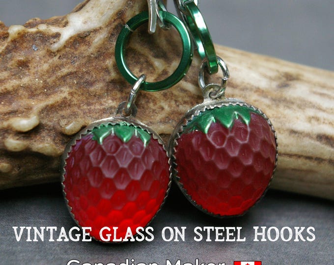 Strawberry Glass Earrings, Stainless Steel Hooks