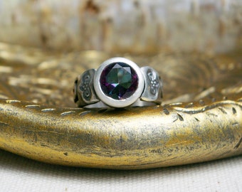 Upcycled Vintage & Recycled Silver Ring, Mystic Topaz Stone, Tube Setting, Size 6 1/2