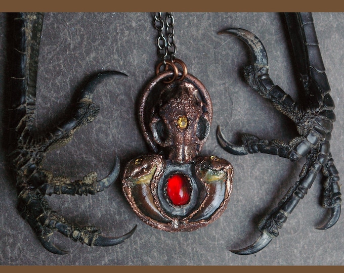 Goblincore Witchy Pendant, Coyote Claws, Vintage Gems, Recycled Electroformed Copper