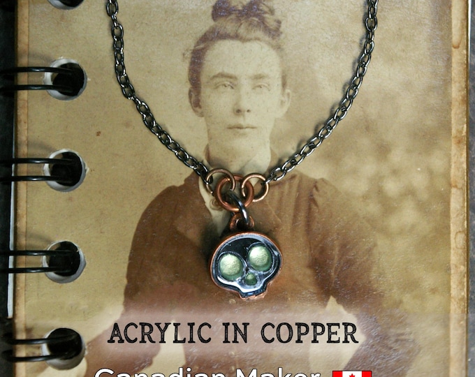 Haunted Skull Charm, Gunmetal Acrylic & Chain, Copper Setting