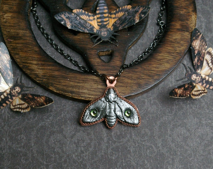 Surreal Hawkmoth, Polymer Clay, Vintage Glass Eyes, Recycled Copper Setting