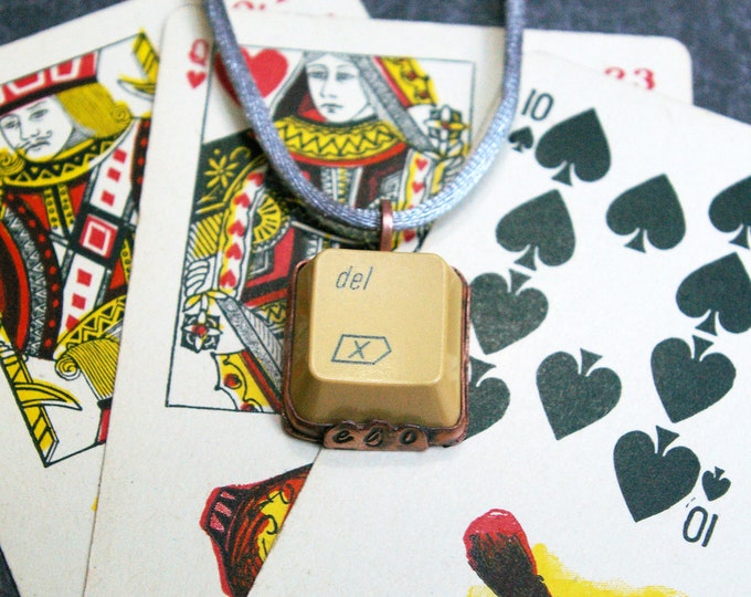 Vintage Delete Keyboard Key Choker, Upcycled Jewelry, Satin Cord