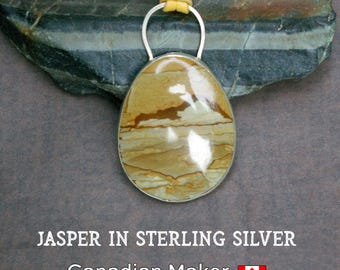 Desert Landscape Necklace, Reversible Image, Jasper in Sterling Silver, Tan Leather Cord