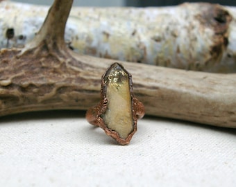 Witchy Goblincore Ring, Golden Aura Quartz Copper, Electroformed Recycled Metal, Size 5