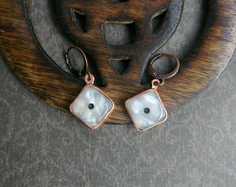 Upcycled Dice Snake Eyes Earrings, Copper Settings and Leverbacks