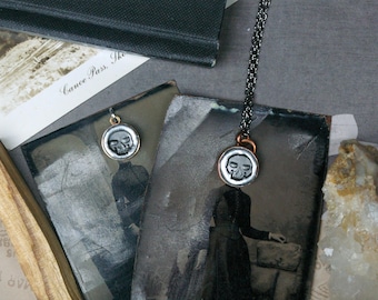 Skull Charms, Faux Wax Seal, Painted Polymer Clay, Brass or Copper, Cute Halloween Jewelry