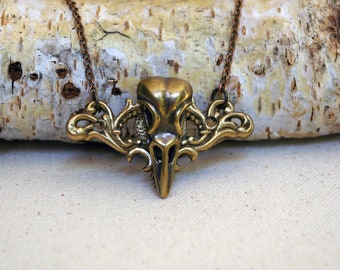 Bird Skull Vintage Key Hole Necklace, Brass Upcycled Hardware