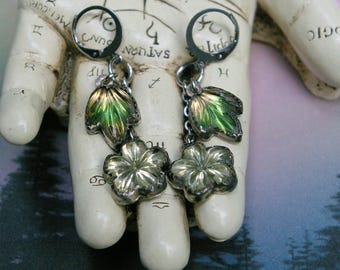 Berry Blossom Earrings, Vintage Glass Gems, Stainless Steel Leverbacks