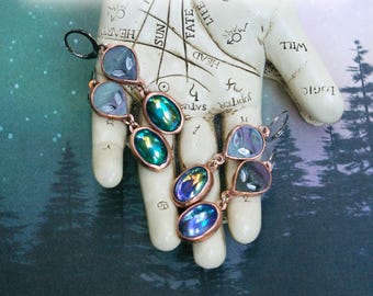 Alien Earrings, Retro 90s, Vintage Glass, Night Sky Acrylic Faces, Stainless Steel Leverbacks