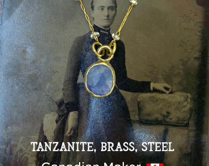 Tanzanite Necklace in Brass & Stainless Steel with Bead Accents