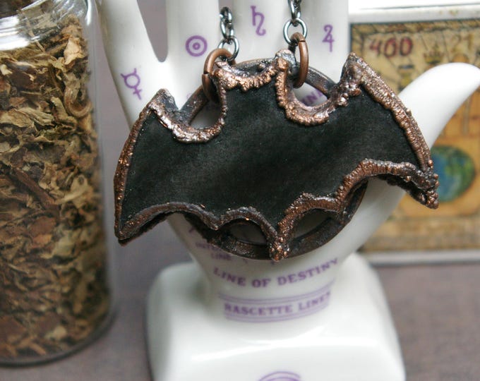 Bat Symbol Pendant, Silversheen Obsidian, Recycled Copper, Nostalgia Necklace