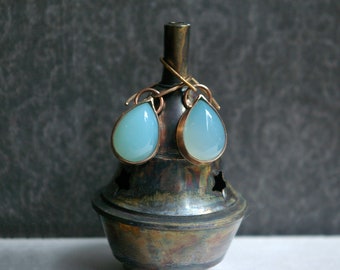 Aquamarine & Bronze Earrings, Tropical Raindrop