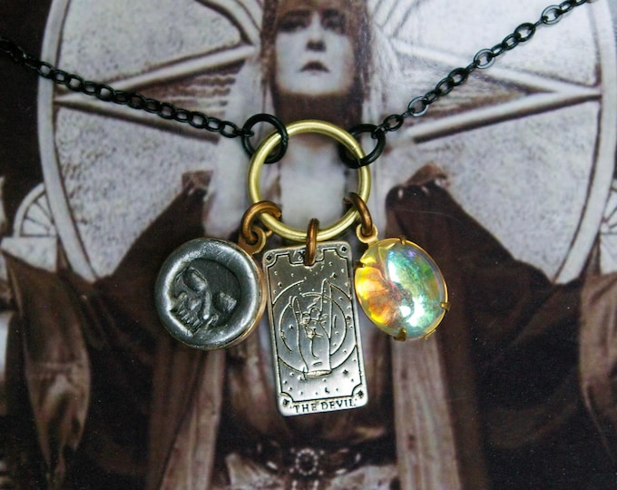 Witchy Brass Mini Pendants, Charm Cluster Necklace, Badass Rebel Talisman