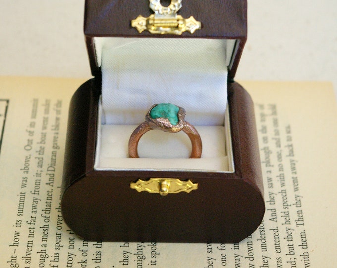 Raw Turquoise Ring, Electroformed Recycled Copper, Shimmer Finish