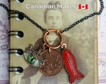 Good Luck Charms, Handmade Mini Pendants, Witchy Copper Necklace