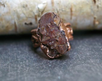 Thunder Bay Amethyst, Recycled Copper Ring, Bramble Pattern Band, Size 6 1/2
