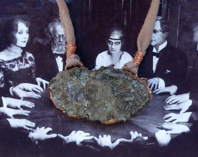 Black Quartz Raw Stone Pendant, Recycled Copper, Recycled T-Shirt Yarn