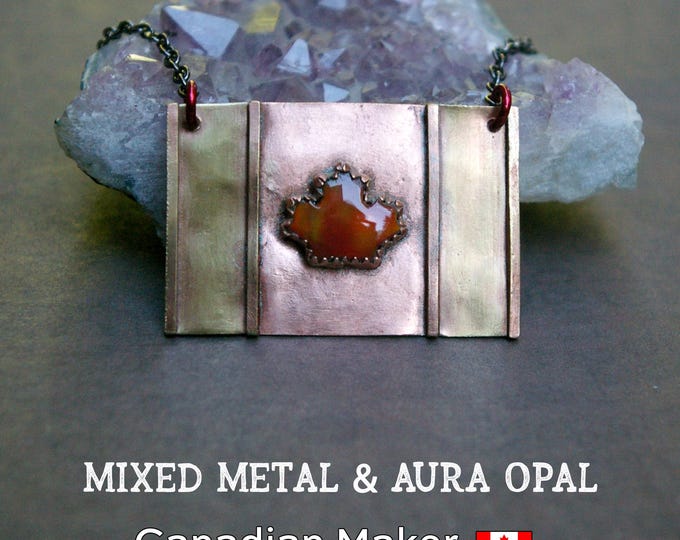 Mixed Metal Canadian Flag with Aura Opal Leaf