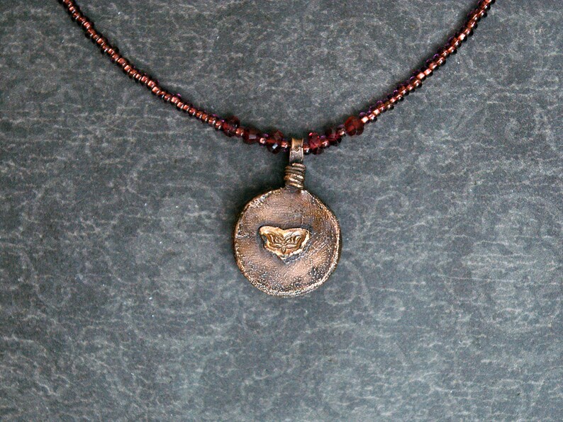 Third Eye Moon Choker, Garnet Starstruck Eyes, Recycled Copper, Beaded Cord image 5