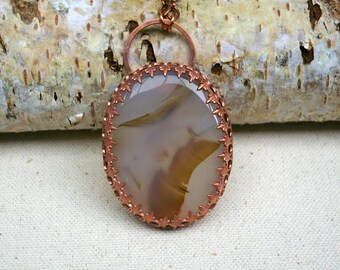 Montana Agate Pendant, Power Piece, Hand Cut Copper Setting, Statement Necklace