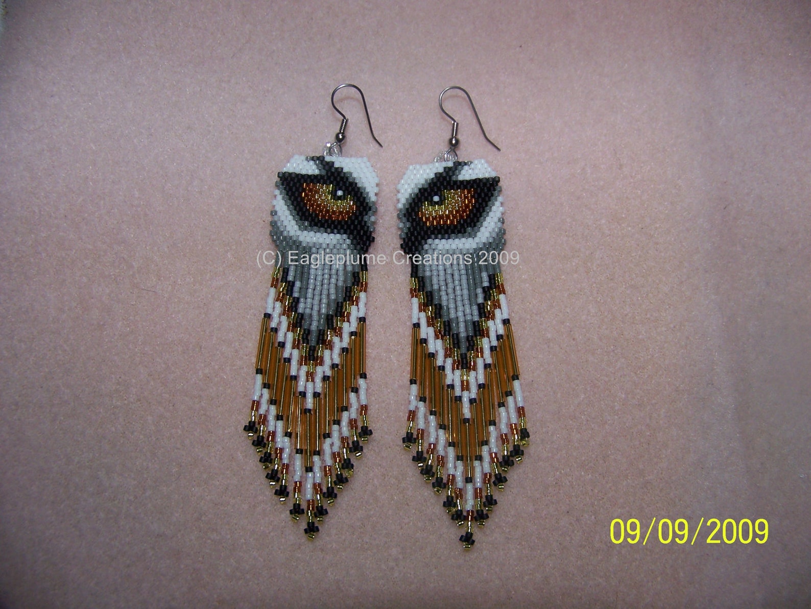 Handmade Seed Bead Wolf Eye Earrings W/fringe Etsy