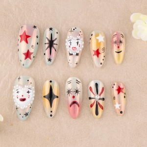 Clown Artistic Press on Nails | Custom Hand-painted Nails | Gifts for Her | for Holiday | Event Party | Birthday
