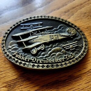 WWI Fokker Dreidecker DR1 Triplane Solid BRASS Belt Buckle Russ Presson USA