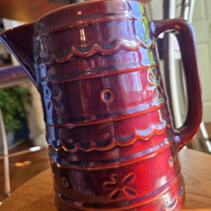 MarCrest Daisy and Dot Glazed Stoneware Pitcher Vintage Mid-Century