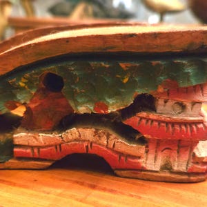 Vintage WWII Hand Carved & Painted Japanese Wooden Shoes