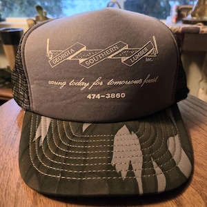 Neue Vintage 80er/90er Jahre Trucker Hat, Graues Camouflage, Georgia Südliches Holz