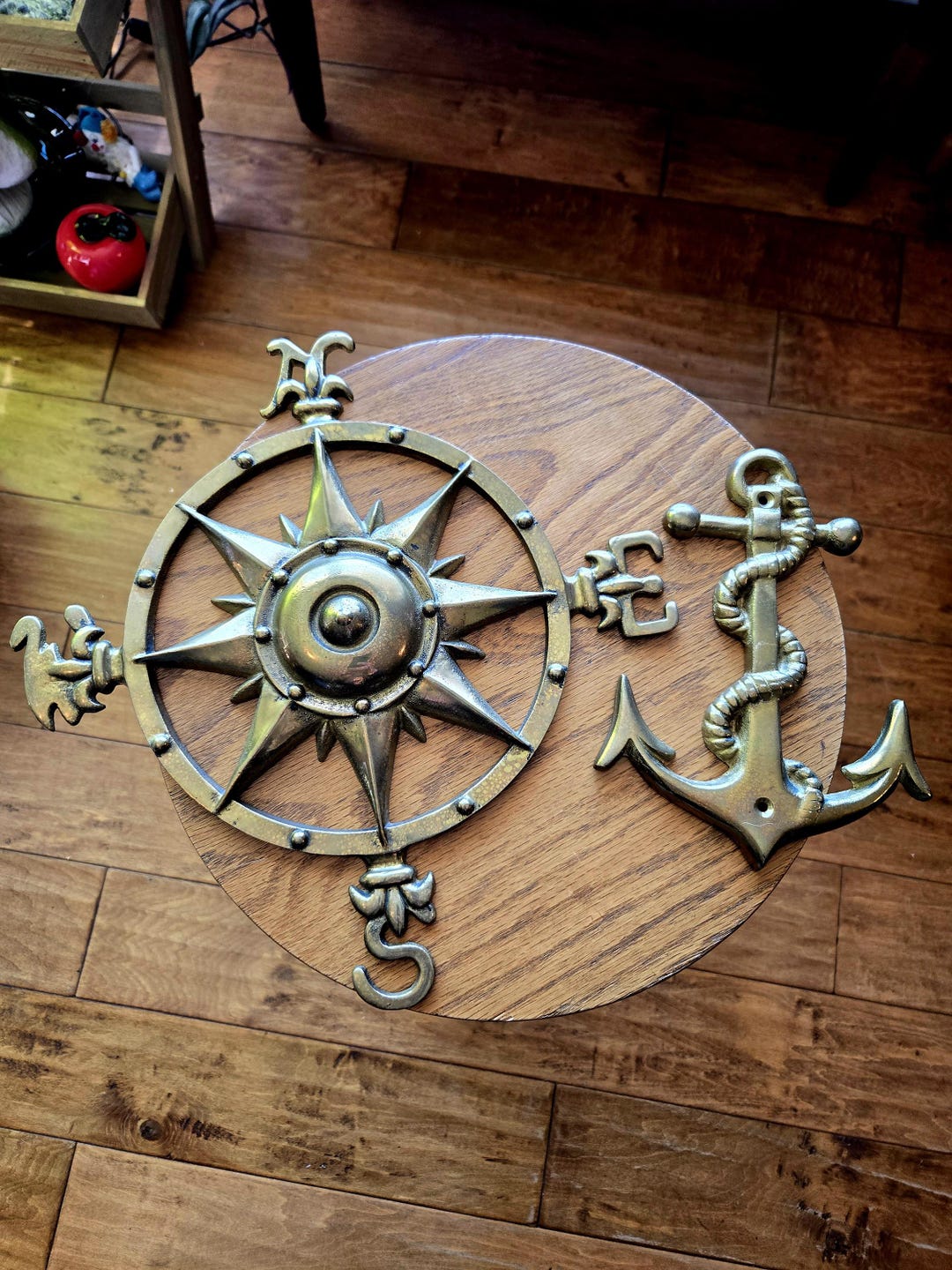 Matching Brass Nautical Wall Decor Set, Vintage Gold Finish Compass ...