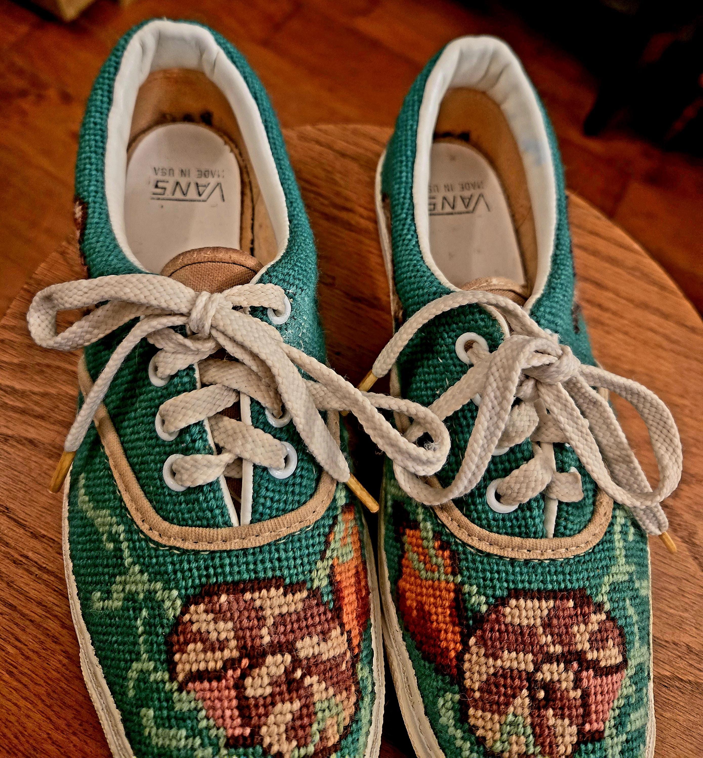 Rare Collectible Van Doren Vans Lace-up Needlepoint Floral