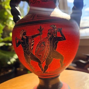 Vintage Amphora Pottery, Greek Vessel, Hand Painted, Greek Gods, Orange & Black, Greek Mythology, Home Decor, Collectible Greek Vase
