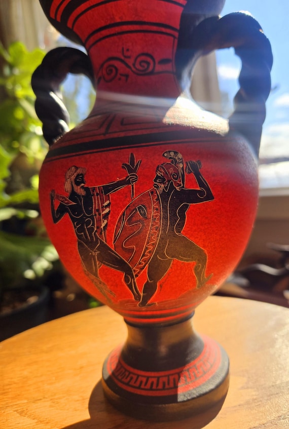 ヴィンテージ アンフォラ 陶器、ギリシャの容器、手描き、ギリシャの