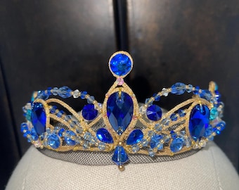 Lightweight Small Blue and Gold Ballet Tiara for Bluebird, Grand Pas Classique, Le Corsaire