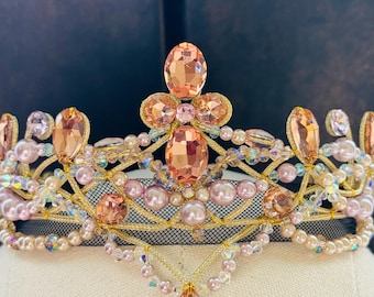 Pink & Gold Pearl Ballet Tiara for Sugarplum, Aurora, Gamzatti, Dulcinea