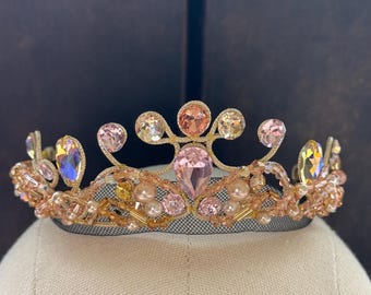 Small Pink and Gold Ballet Tiara for Sugarplum, Sleeping Beauty/Aurora, Paquita