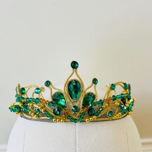 Tiara/corona/tocado verde/esmeralda y dorado para Gamzatti/Le Corsaire/La Bayadere/Odalisque/La Esmeralda
