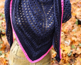 Blue Moon Shawl a hand knit bohemian wool triangle shawl wrap. Warm Winter hand made woolen art to wear