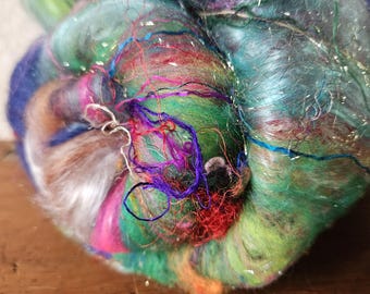 2.5 oz Gumball No.5 Targhee Romney blend Wool Art Batt, Hand Dyed Fiber Carded Spinning Supply