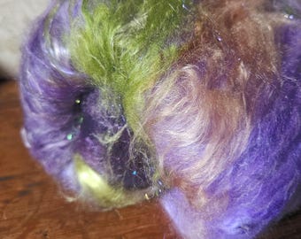 Moon Valley Vineyard 2 oz Wool Shaniko Silk Flax Batt, hand dyed spinning fiber